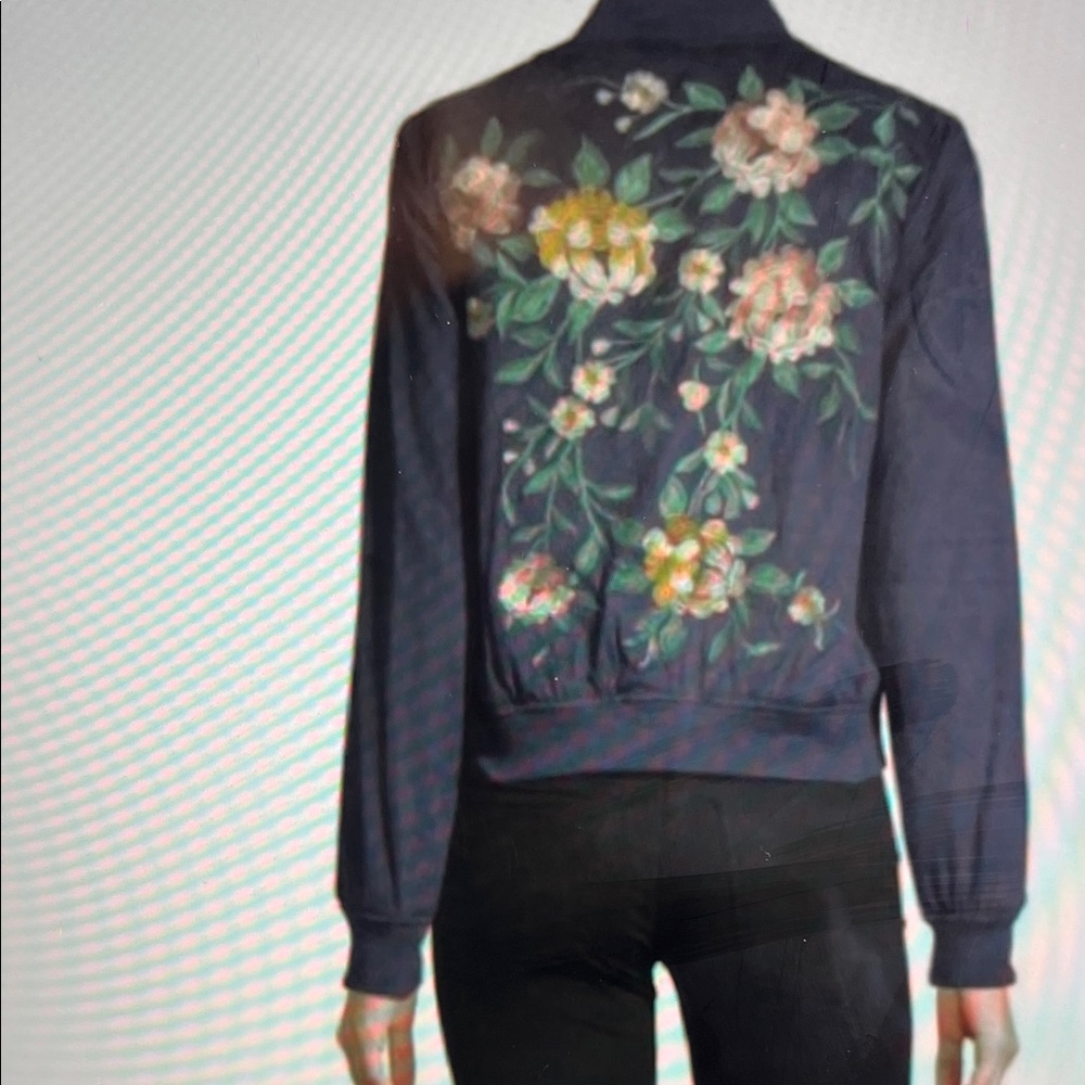 Bagatelle Navy Floral Bomber Jacket sz L